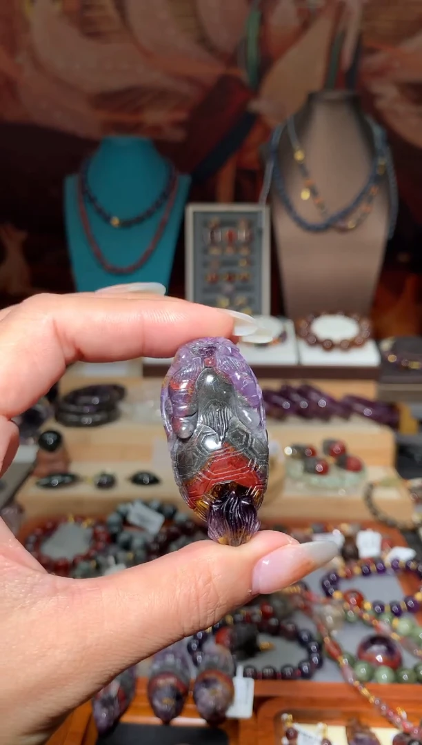 未镶嵌珠宝半成品水晶喃*?极光龙龟吊坠