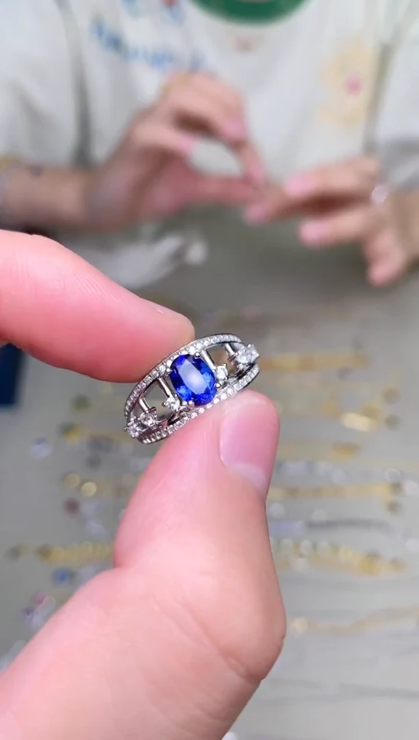 戒指蓝宝石银S925镶嵌戒指