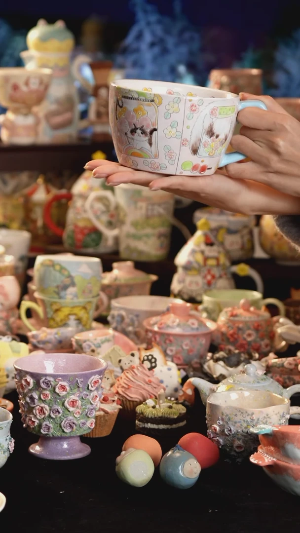 摆件陶景德镇釉下彩手绘设计师款陶瓷