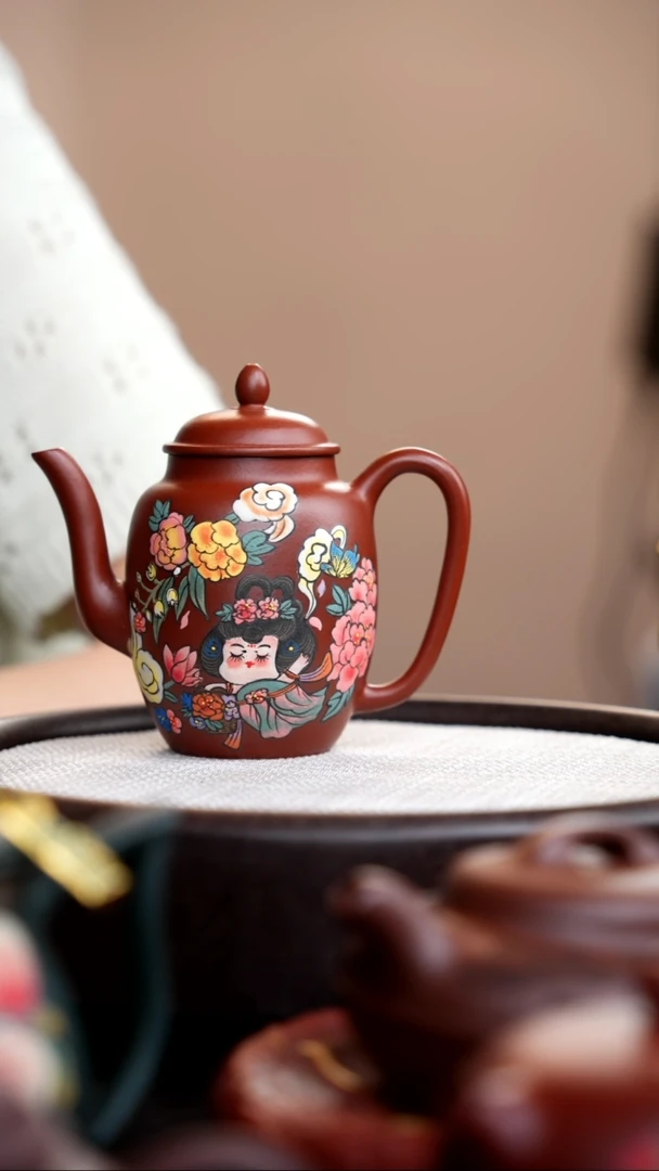 茶壶紫砂朱泥宫灯泥绘唐美人