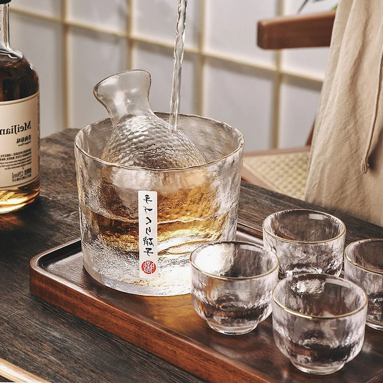 手工复古清酒壶套装温酒烫酒玻璃壶简约家用锤纹古风创意无铅酒杯