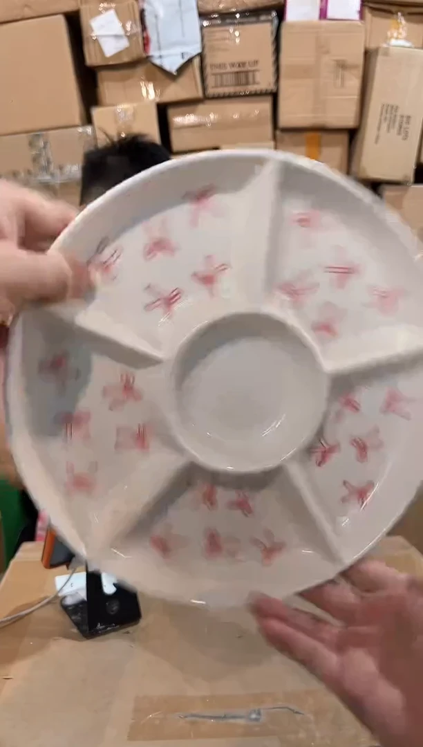 瓷片圆形五格盘 微瑕