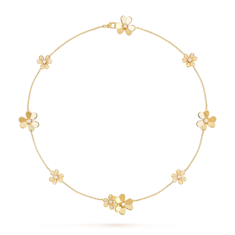 未使用 梵克雅宝 VCA Frivole 系列 黄金镶钻九花繁花三叶草项链