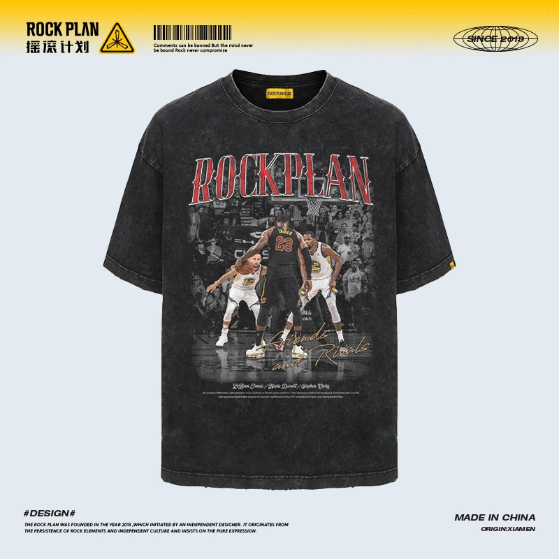 摇滚计划詹杜库的时代美式复古宽松潮牌嘻哈男女同款纯棉做旧短袖