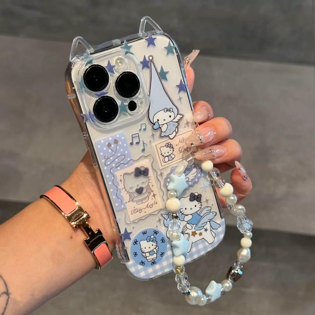 乐宇斯爱心天使小KT挂链适用iPhone16猫耳朵手机壳苹果15pro/14套