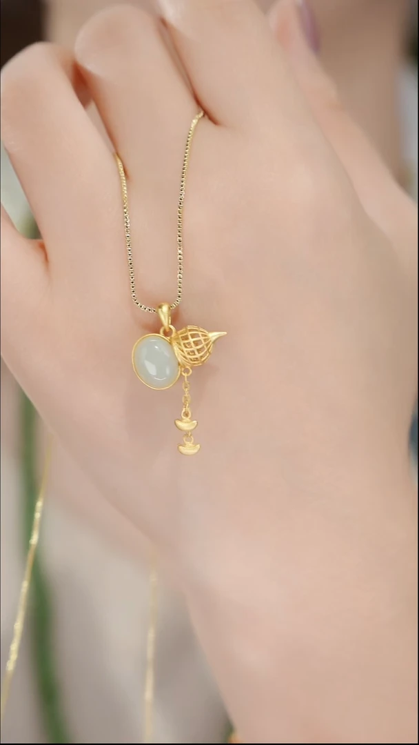 吊坠(赠链)银S925镶嵌和田玉金葫芦/多样性发/TGD145