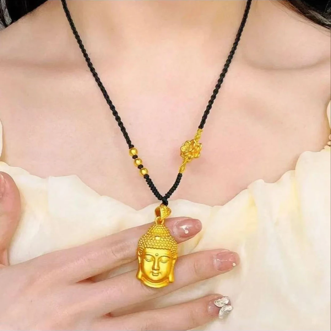 铜合金吊坠 黑绳莲花配精品佛头吊坠