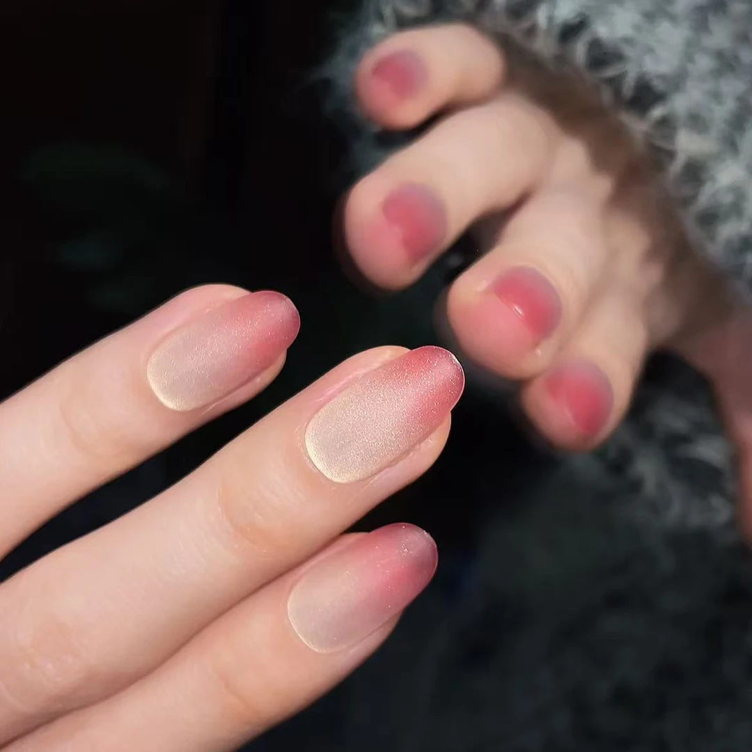 【温变蜜桃（磨砂）】纯手工美甲10片装  轻奢气质