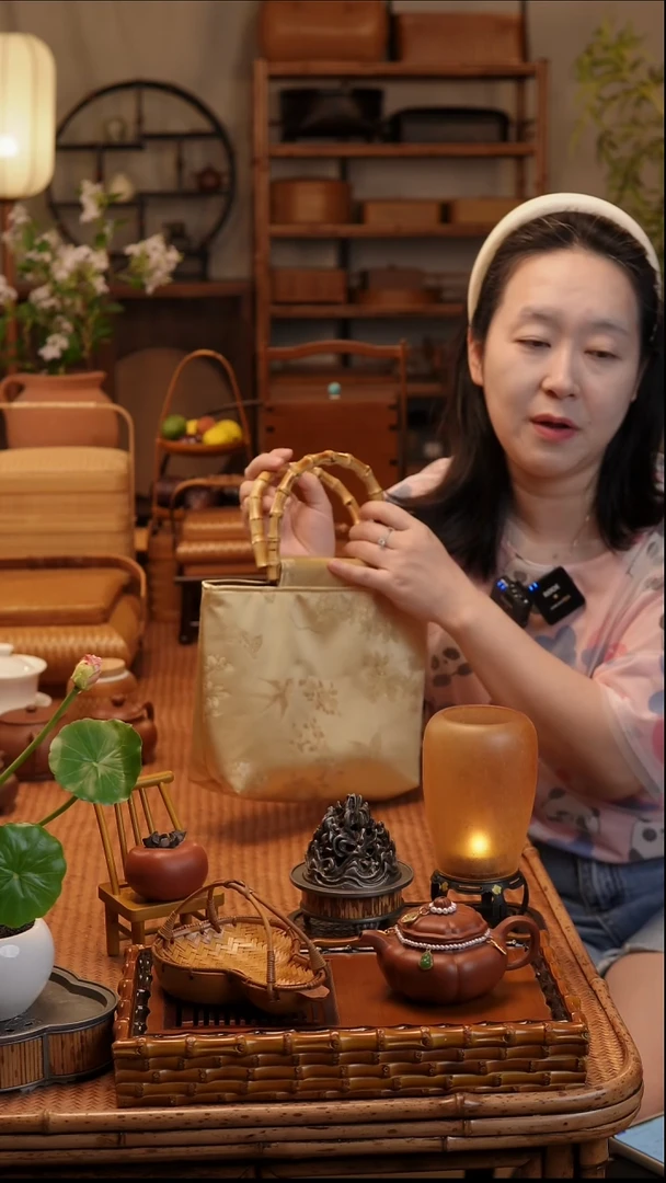 清雅国风竹根手提包（黄色）