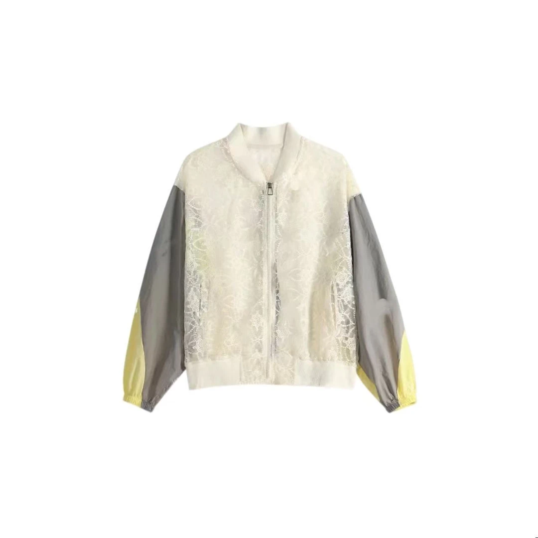 7862-手臂拼色（黄加灰）蕾丝防晒衣