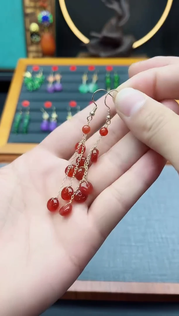 【闪购商品】南红玛瑙耳饰银S925镶嵌208000