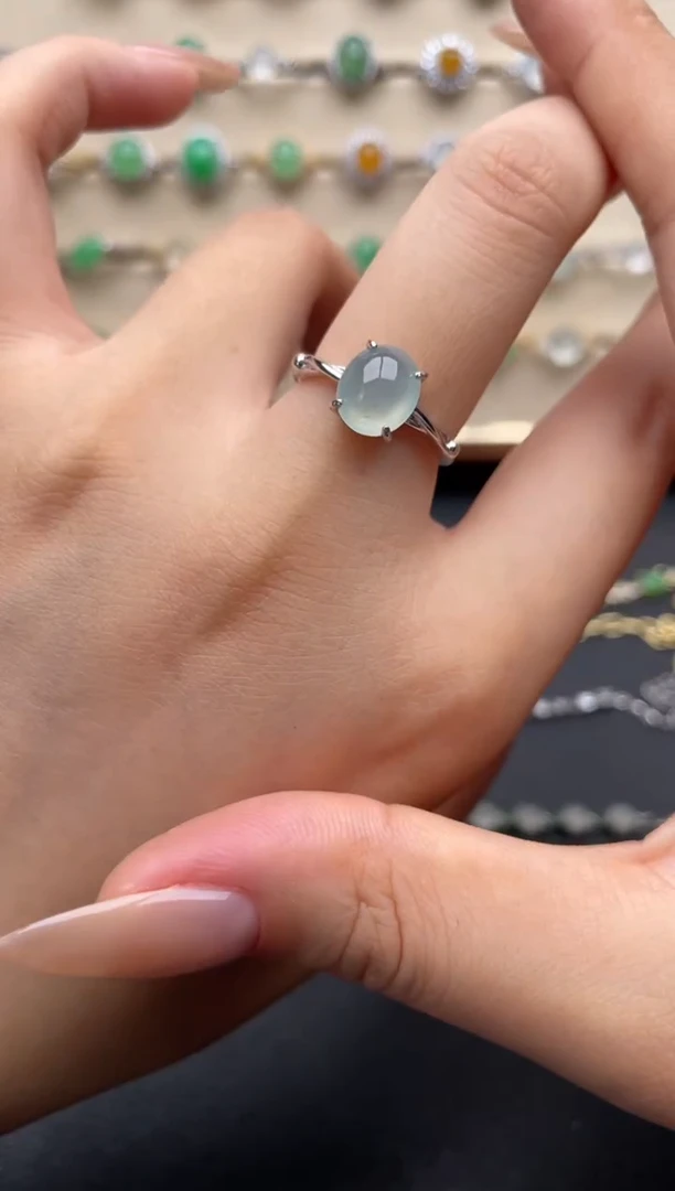 银S925镶嵌戒指翡翠一物一证一礼盒