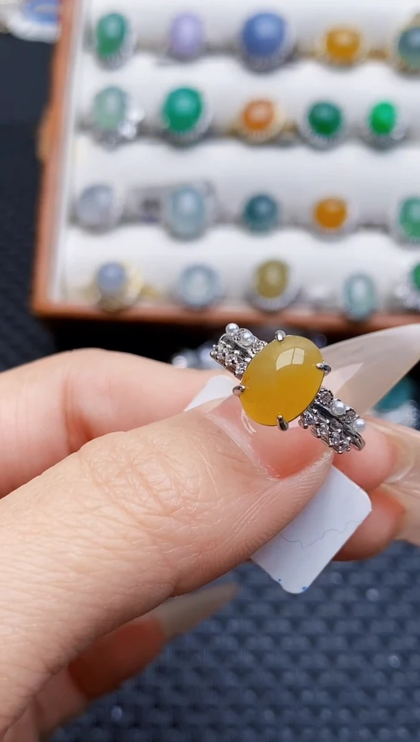 银S925镶嵌戒指翡翠9582