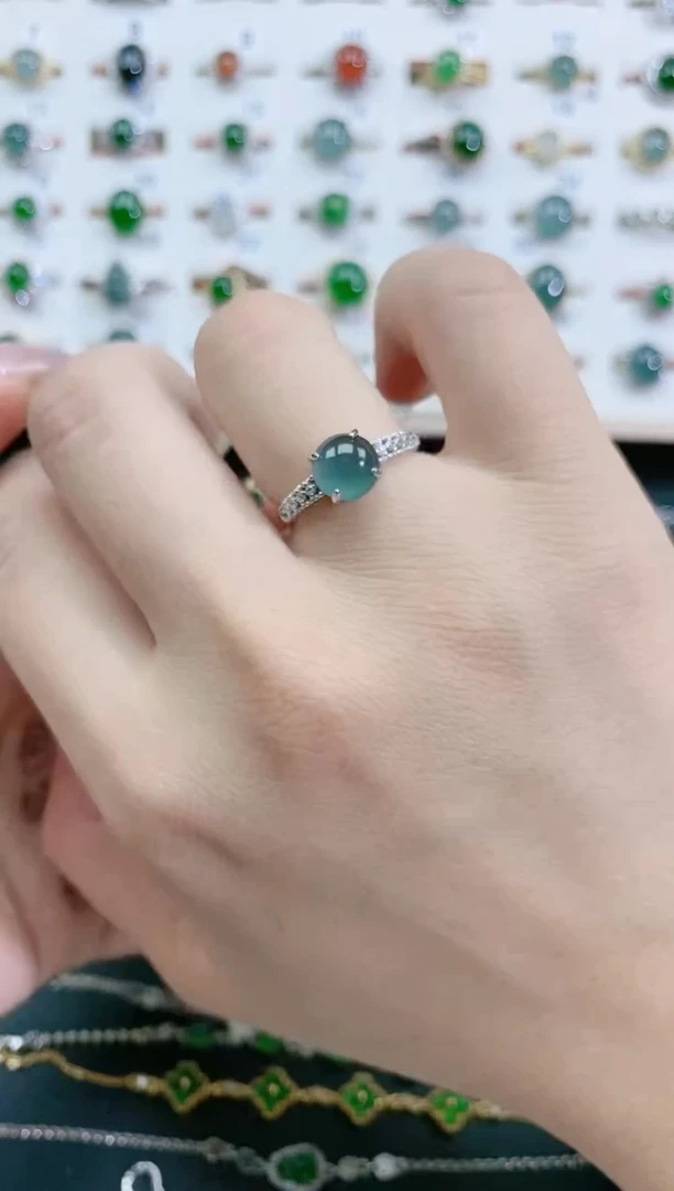 翡翠戒指银S925镶嵌天然翡翠
