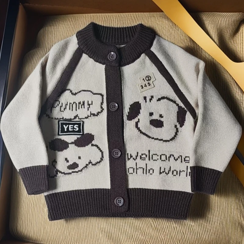 男童2025春秋新款YES小狗开衫