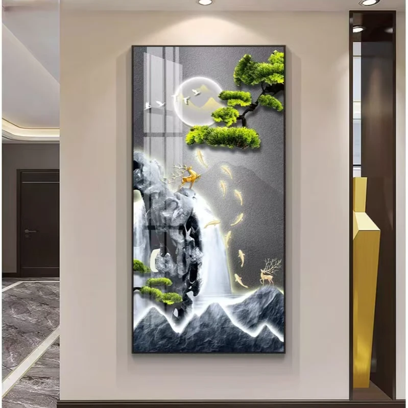 【颂山流水】入户玄关装饰画过道走廊简约大气晶瓷镶钻装饰画