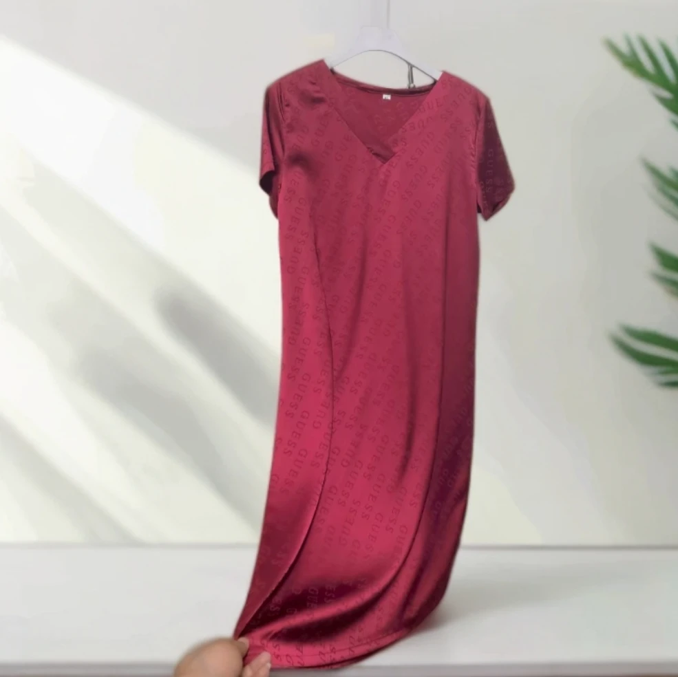 10038-气质长款连衣裙新款夏季纯色时尚中年妈妈长裙【G仓】