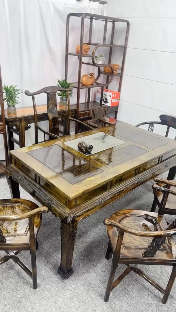 乌木类成套家具缘**聚金丝楠木茶桌七件套