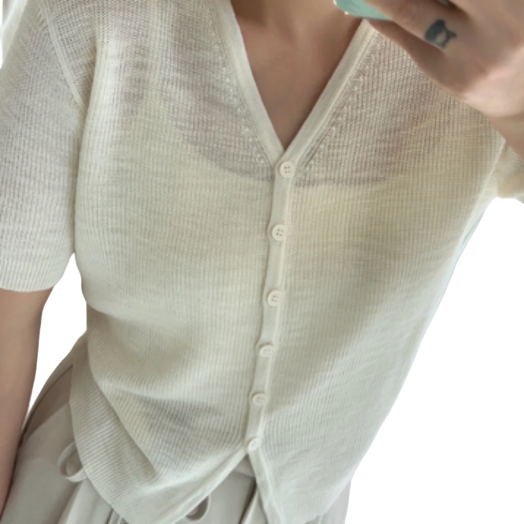 纯色百搭V领单排扣上衣针织开衫