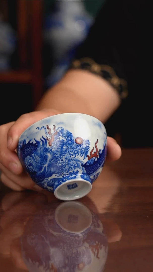 自成柴窑青花釉里红龙凤