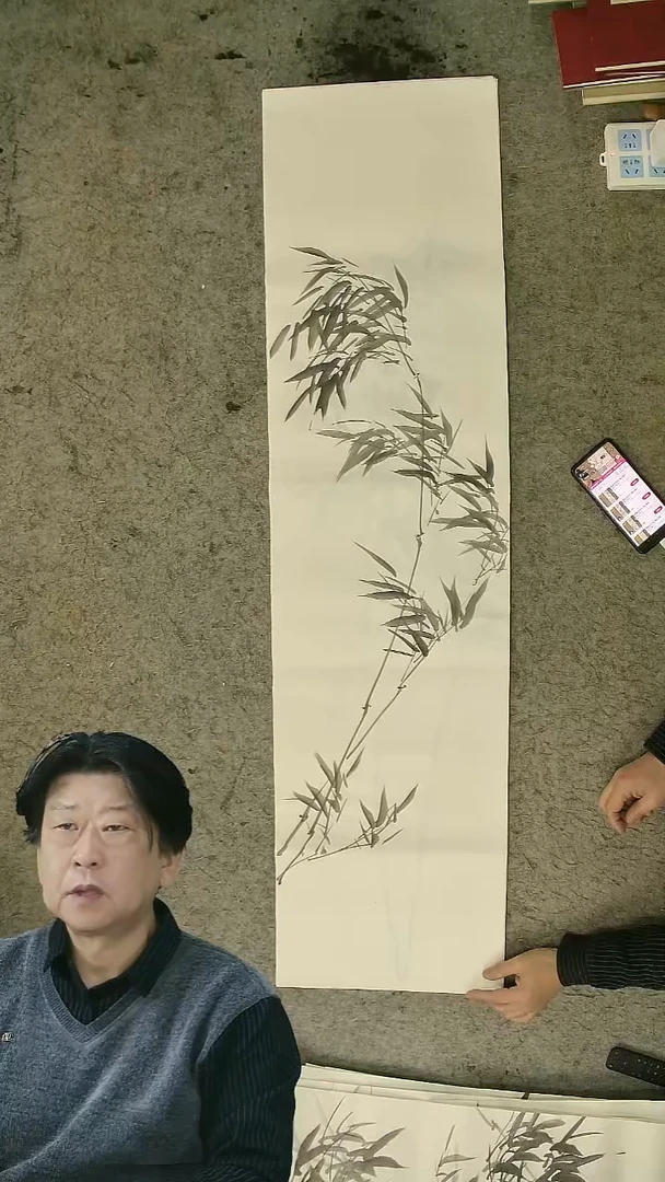 国画四尺对开  墨竹条屏 34*138cm