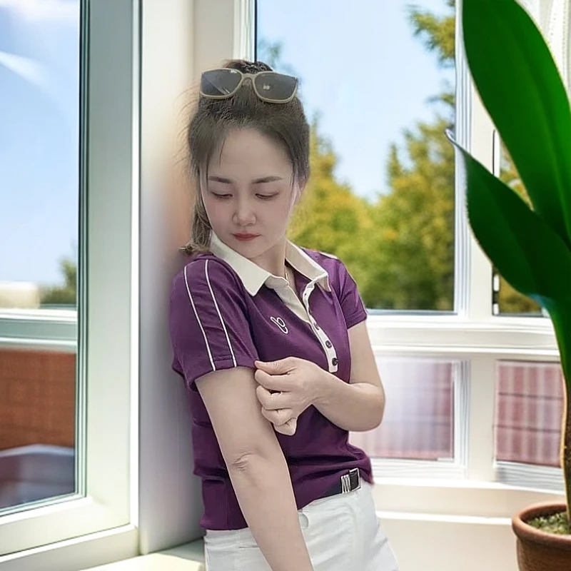 《丽丽家》棉时尚翻领T恤短袖上衣2025夏季欧货高广州十三行女T恤