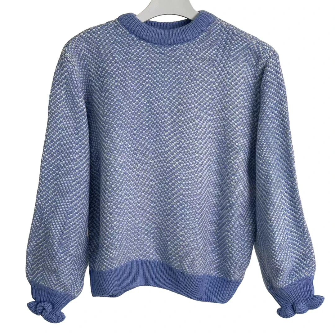 086撞色圆领宽松套头百搭针织衫