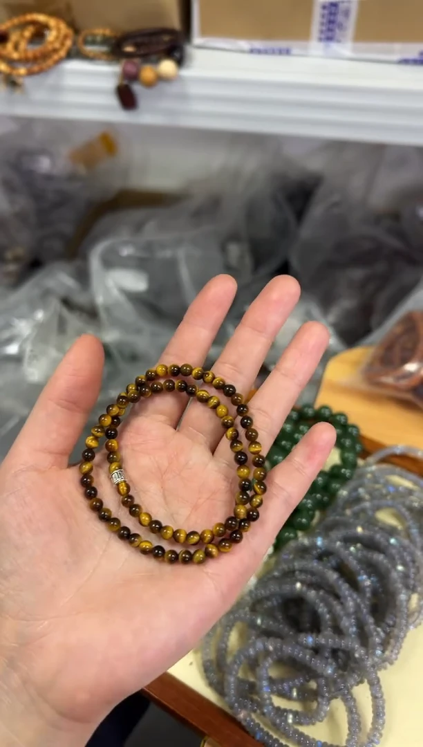 【闪购商品】木变石（虎睛石）手链未镶嵌黄虎眼小米珠搭配双圈手链