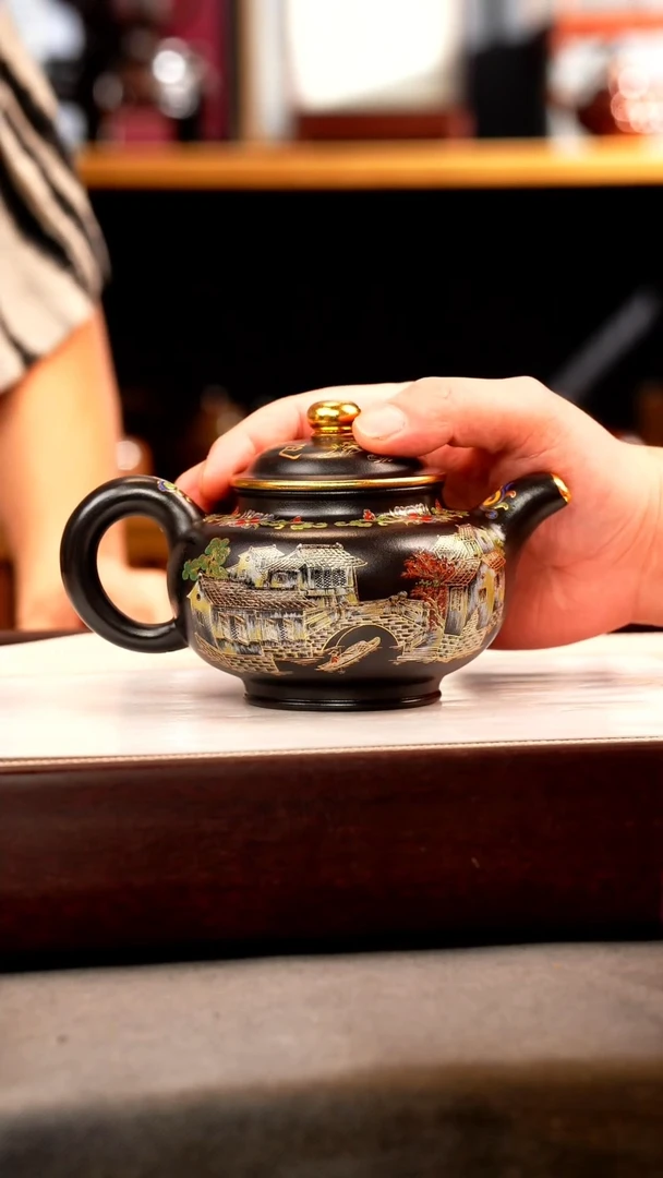 茶壶紫砂石黄 掇只 忆江南珐琅彩