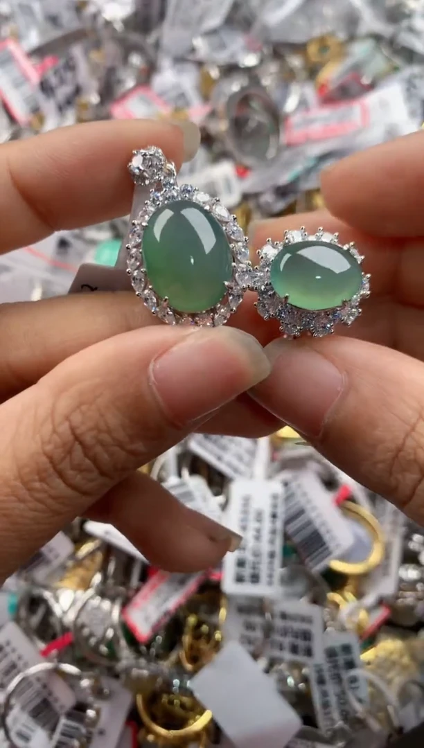 银S925镶嵌戒指翡翠3333----6