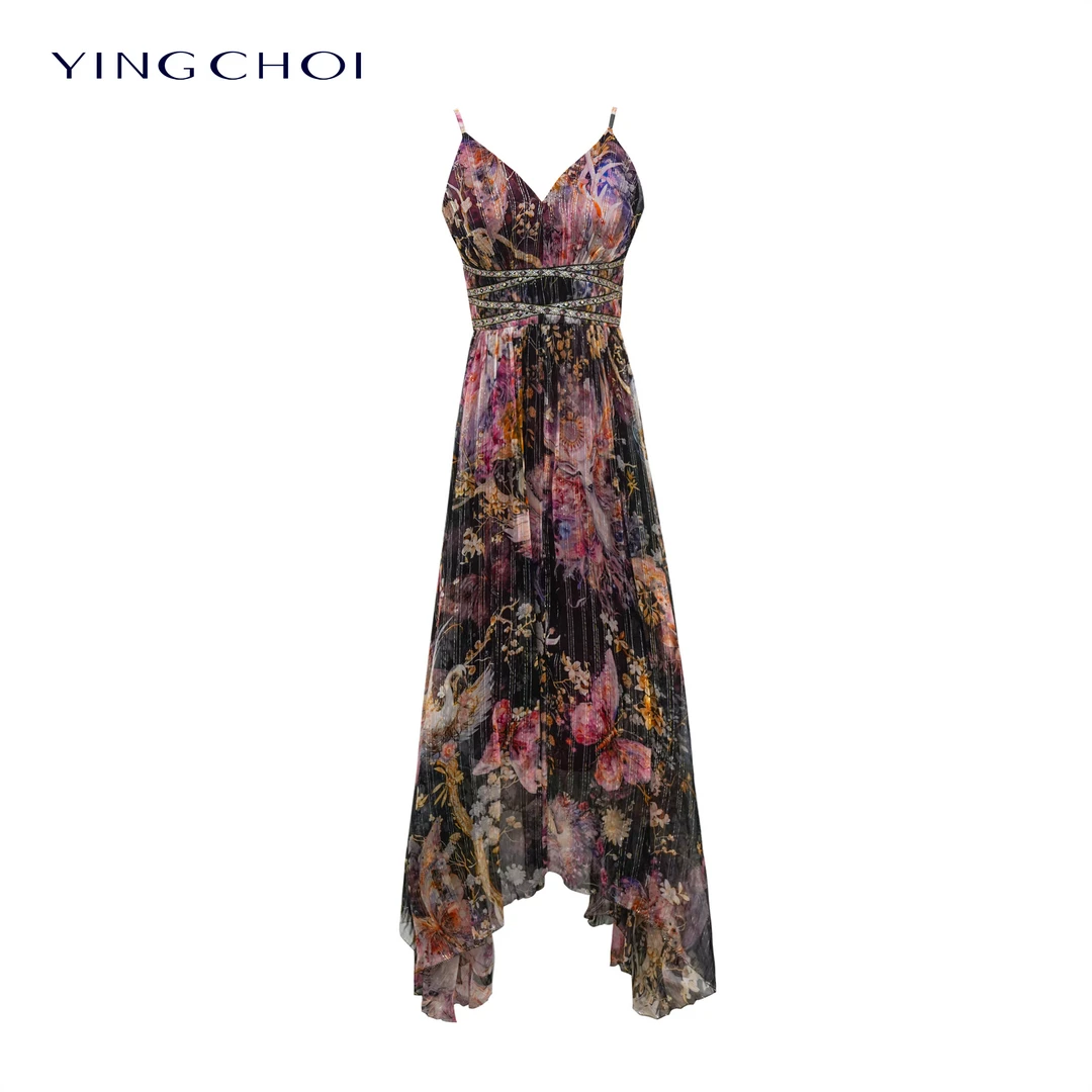 【诗语专属】YINGCHOI2025春款印花V领连衣裙61564/32272