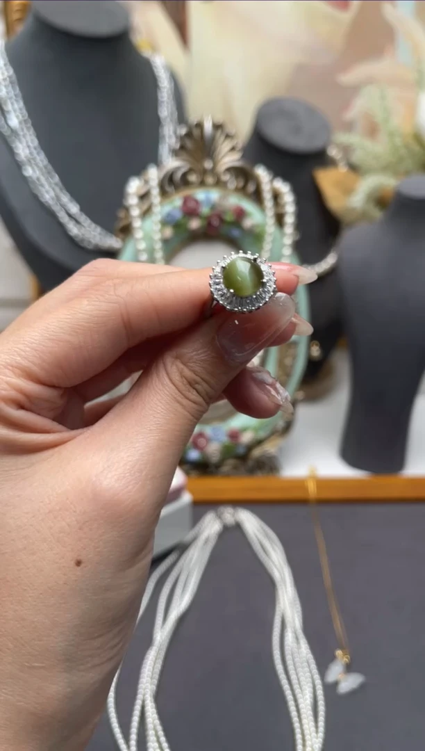 【闪购商品】猫眼戒指银S925镶嵌aj3902戒指