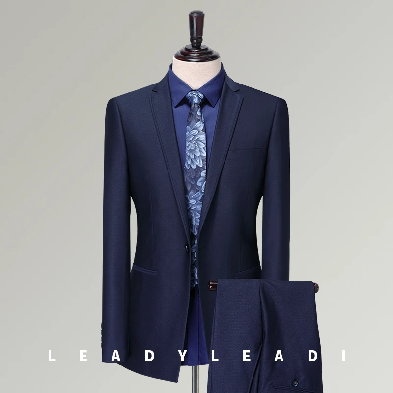 西服套装男商务职业正装蓝色修身新郎结婚礼服不开叉通勤上班穿