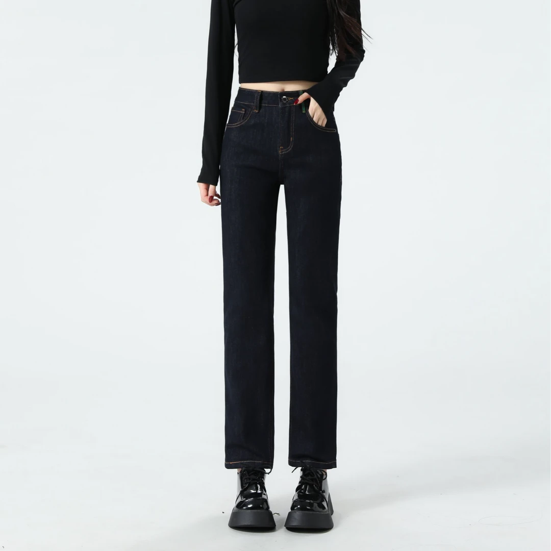 【花宁娜】古韵.二代不掉色丹宁原牛提花修身显瘦复古烟管裤#0128