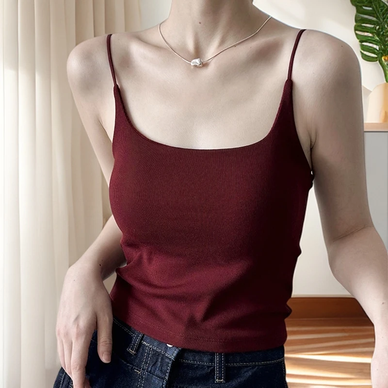 高级感加厚磨毛绒吊带背心女秋冬带胸垫修身打底西装内搭保暖上衣