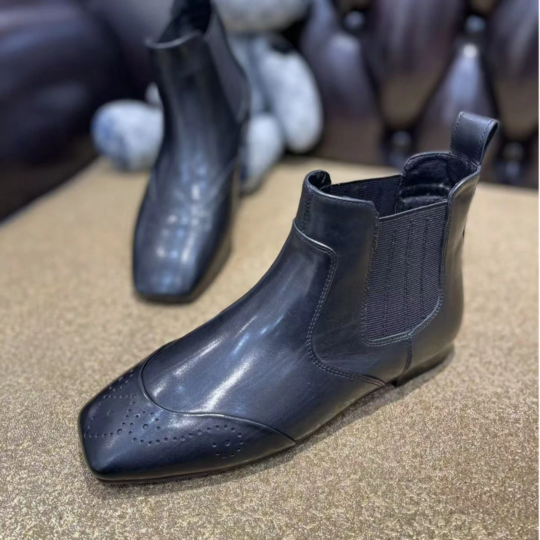 [大韩韩]早春新款525-2胎牛皮气质百搭1cm左右薄棉单鞋气质短靴