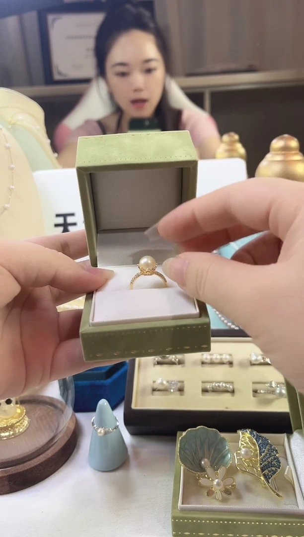 银S925镶嵌耳饰海水珍珠戒指