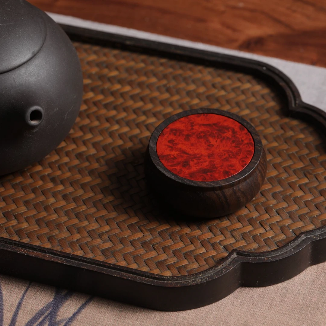 【盖置】紫光檀镶嵌瘤疤复古精工雕刻