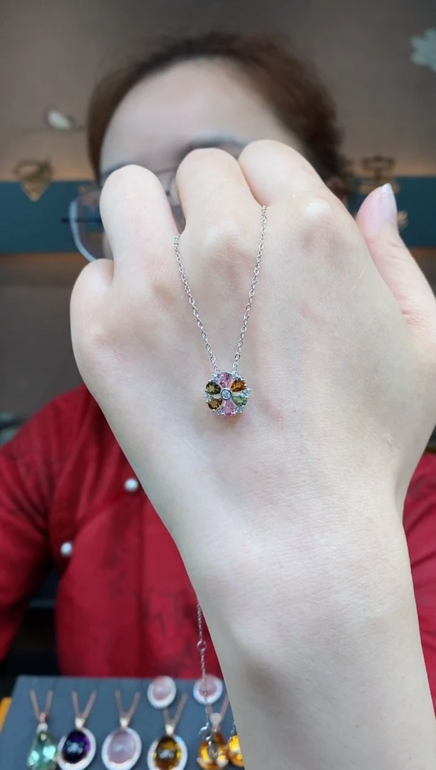 【闪购商品】碧玺吊坠银S925镶嵌碧玺吊坠（多样性发其一）