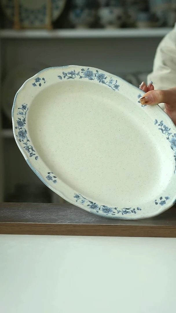 陶Hitable 青黛椭圆鱼盘27cm@4-2@