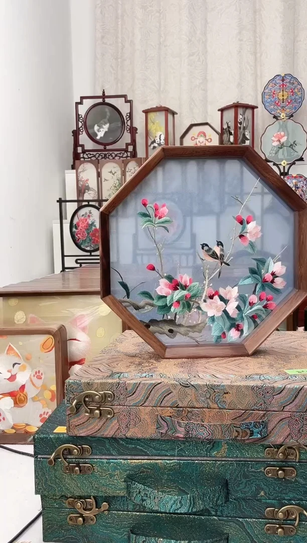 扇子绣作品手工精品摆台