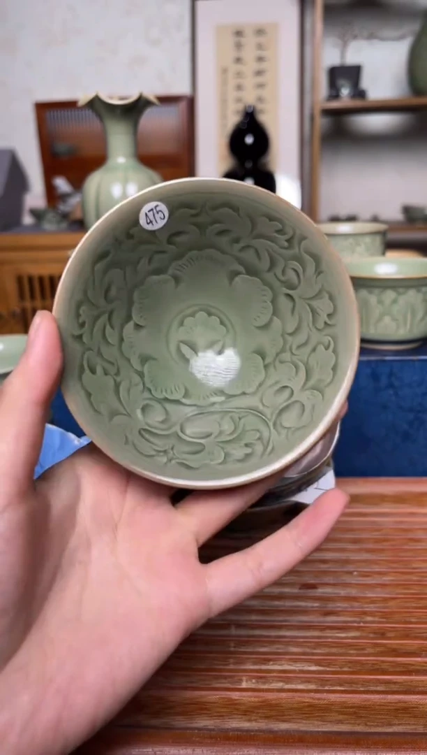 瓷器475耀州窑纯手工斗笠盏  微瑕