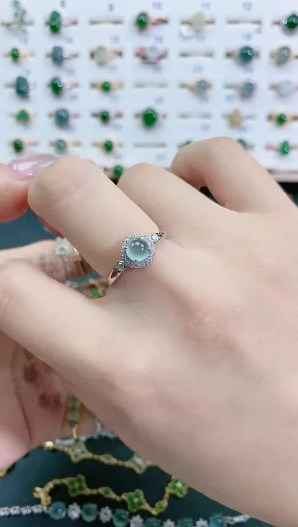 翡翠戒指银S925镶嵌天然翡翠