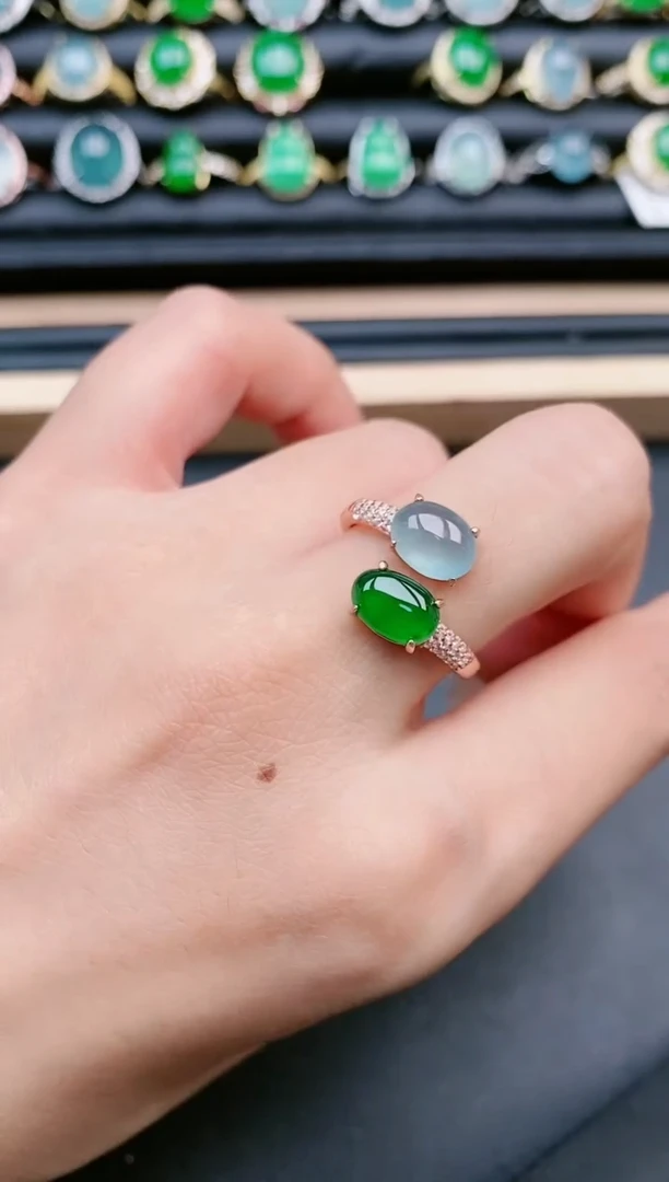 翡翠戒指银S925镶嵌1111