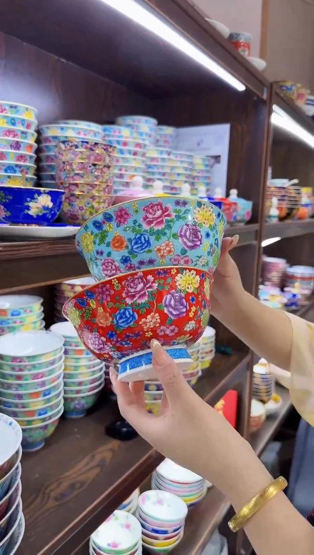 珐琅6英寸面碗2个景德镇陶瓷