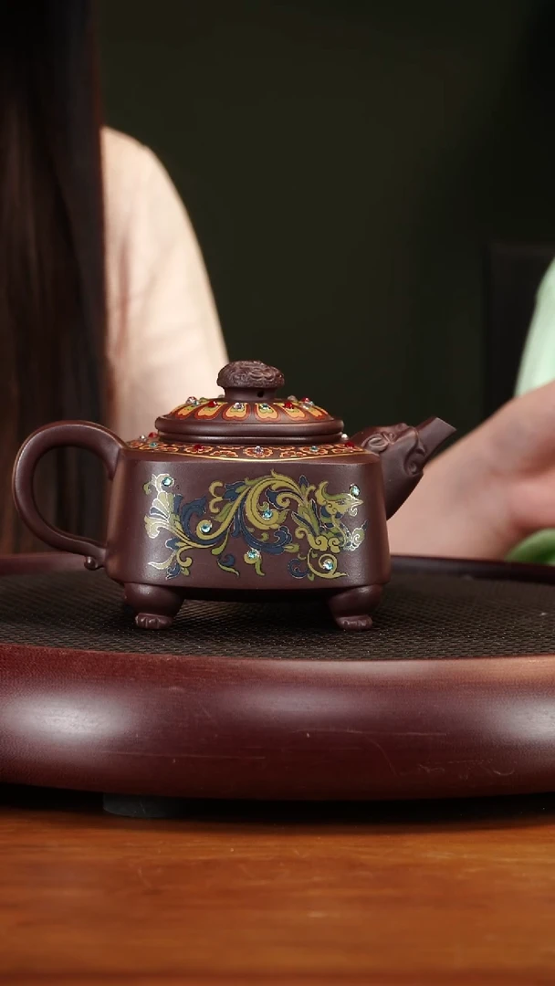 茶壶紫砂74LJ龙凤呈祥 老紫泥400cc