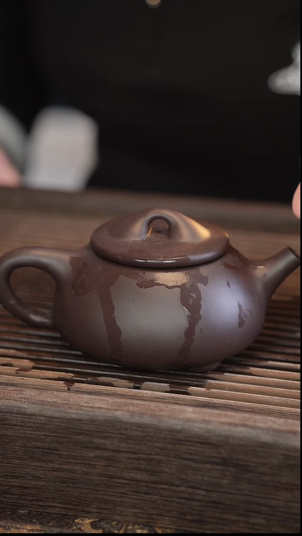 茶壶紫砂景舟石瓢 蓝莲花 半手工 210cc