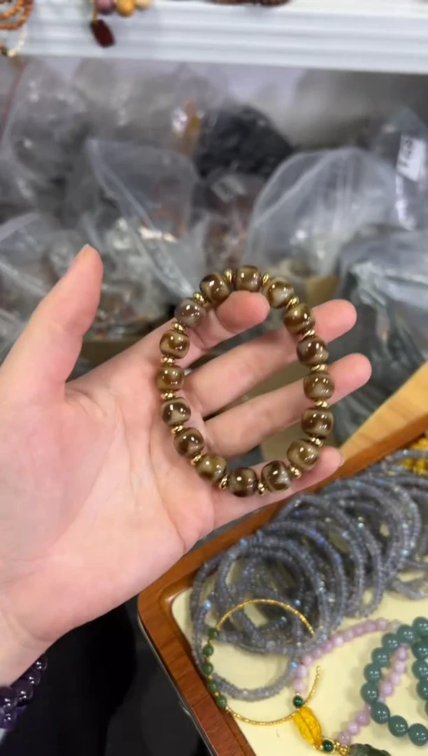 【闪购商品】玛瑙/玉髓手链未镶嵌玉化虎牙珠桶珠手链[0604]