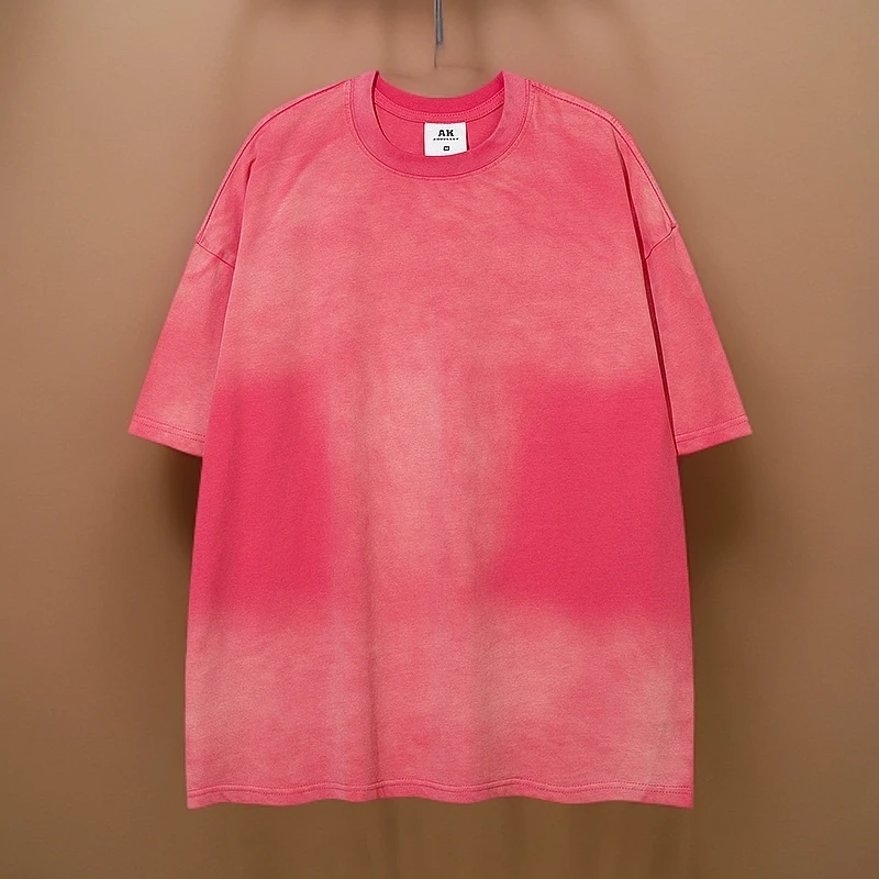 美式高街潮牌设计感休闲重磅彩喷圆领宽松男女小众轻奢痞帅男装