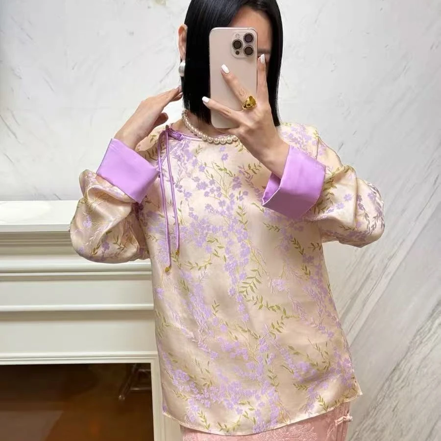 新中式流苏盘扣减龄百搭拼色国风衬衫-78-79--